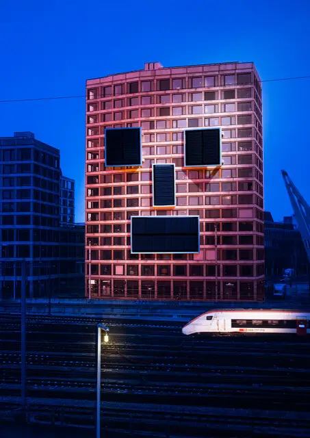 Cortis & Sonderegger: Fassade mit Gesicht aus Solarpanelen